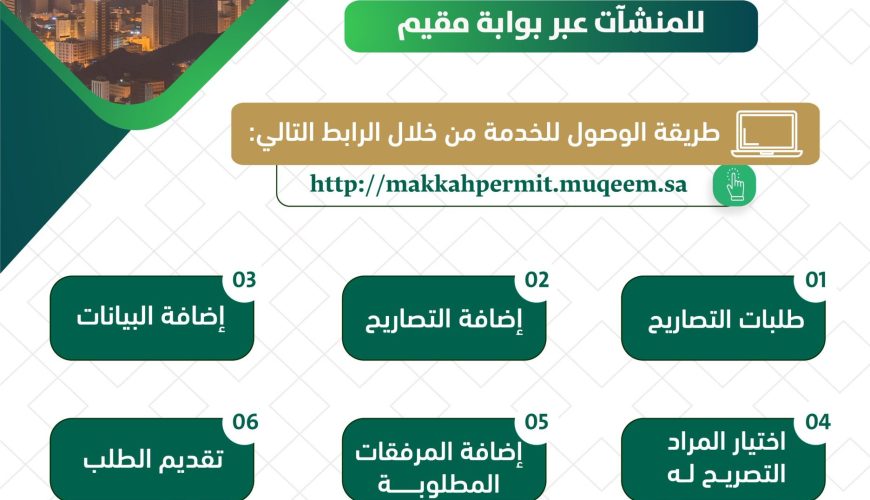 خطوات إصدار تصريح دخول العاصمة المقدسة (للمنشآت) عبر بوابة مقيم